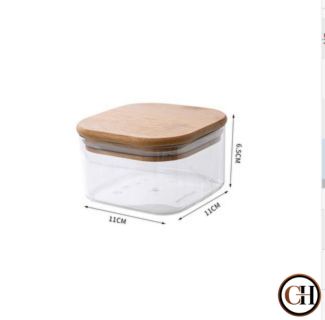 Juego de 4 tarros rectangulares con tapa de sellado de bambú